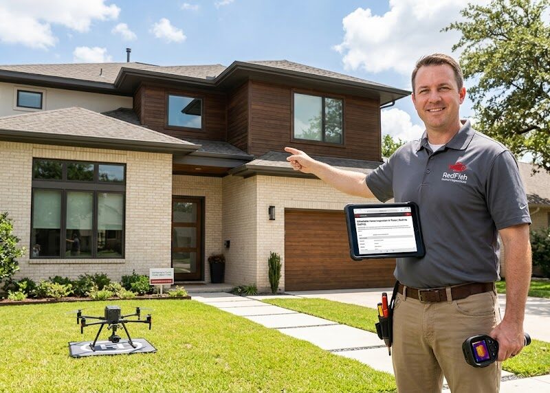Professional home inspector using high-tech equipment for a comprehensive home inspection on a Texas residence.