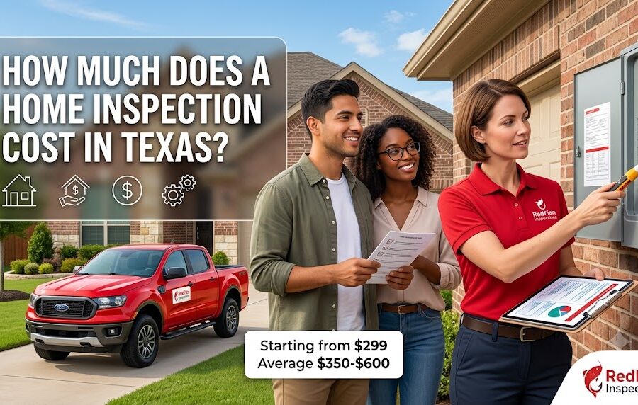 RedFish inspector reviewing home inspection report with Texas buyer