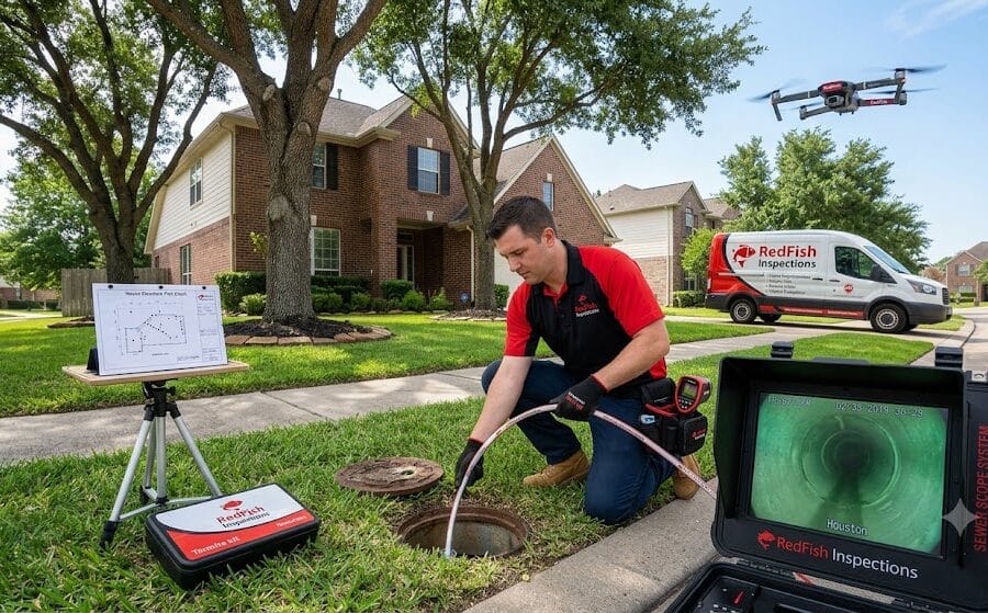 Sewer scope inspection camera used during a Houston home inspection