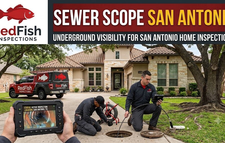 RedFish inspector preparing sewer scope equipment at a San Antonio property