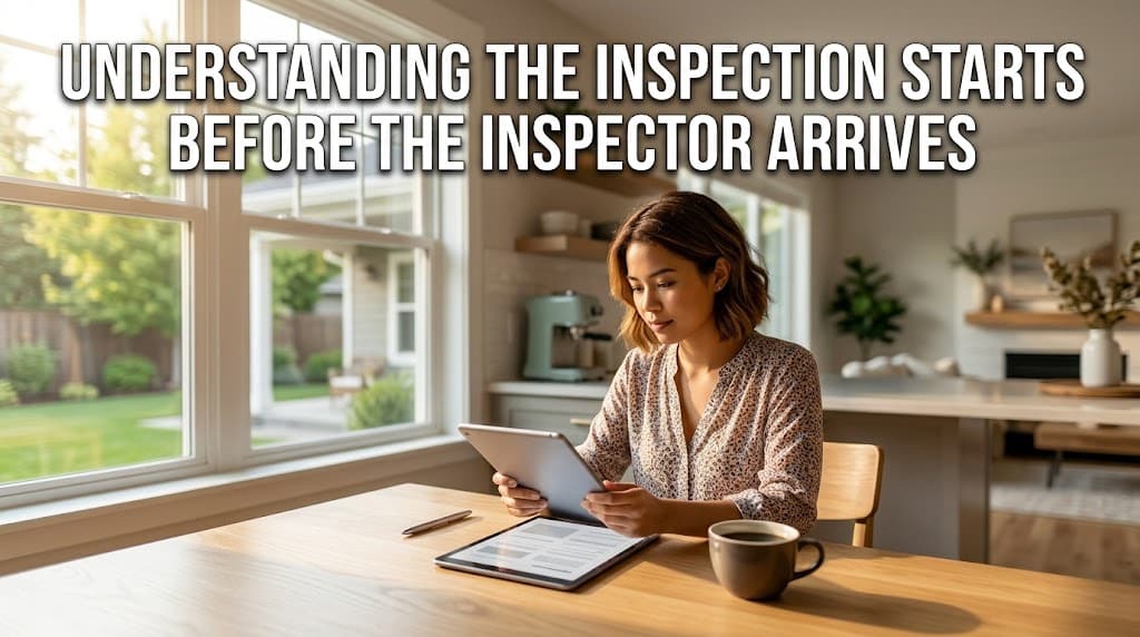 Home buyer reviewing a home inspection agreement before inspection day
