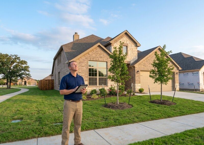 Home inspector at a newly completed home, illustrating a Dove Hollow Waxahachie home inspection