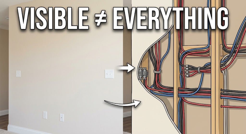 Finished walls concealing electrical wiring, showing the limits of a visual home inspection