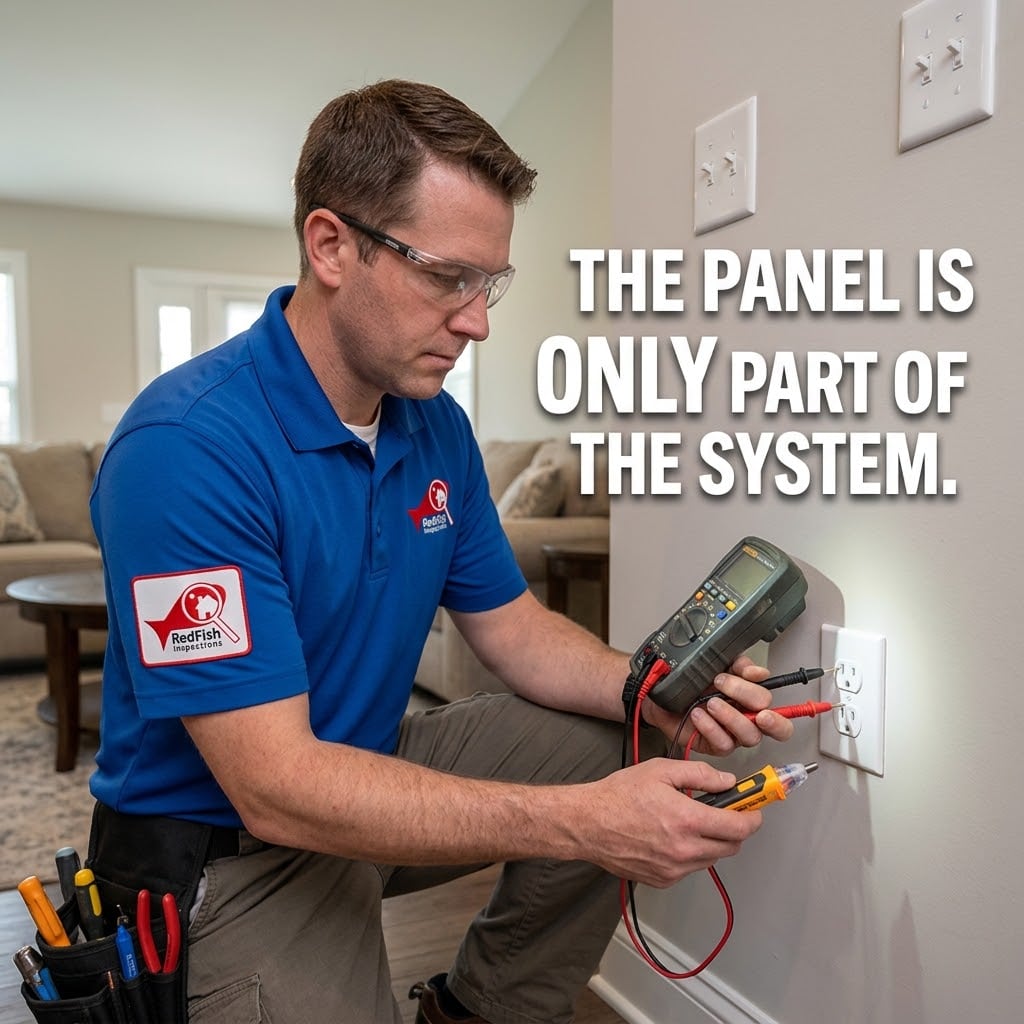 Home inspector evaluating visible and accessible components of a home's electrical system