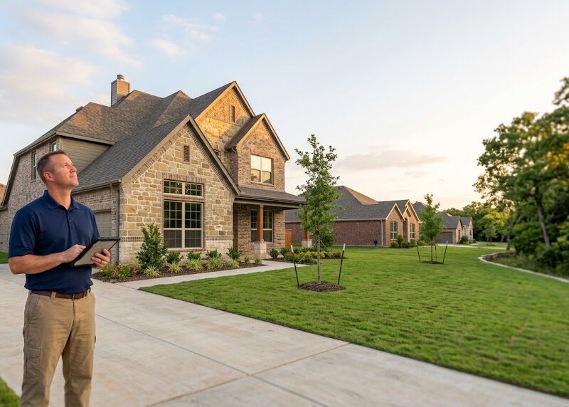 Home inspector at a new home on an oversized lot, illustrating a Ridge Crossing Waxahachie home inspection