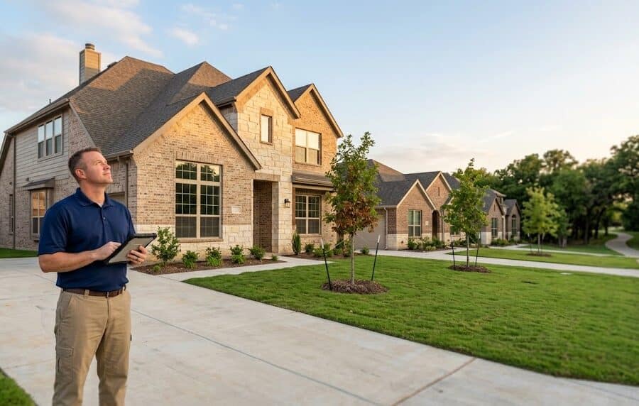 Home inspector at a newly completed home, illustrating a Timberbrook Justin home inspection