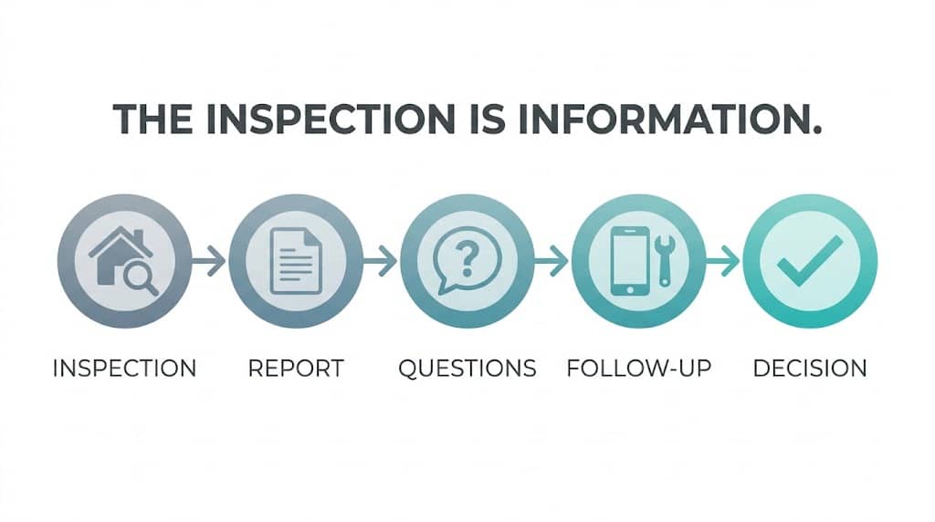 Diagram showing the process after a residential home inspection, from report to decision