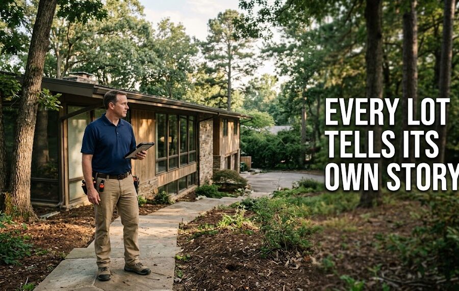 Bluffview home inspector evaluating a contemporary home on a sloped lot in Dallas, Texas