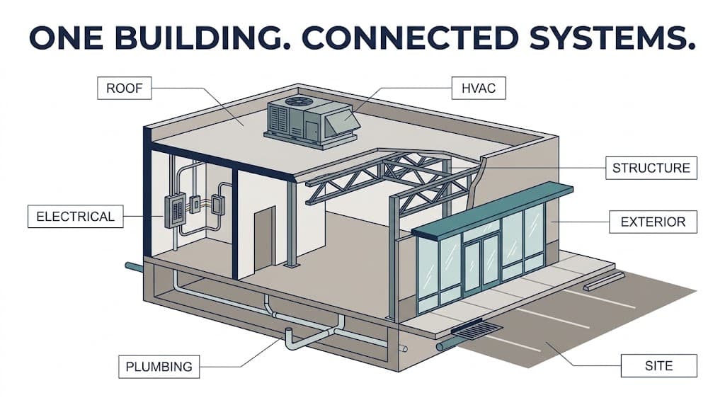 Diagram of major systems on a commercial building inspection checklist