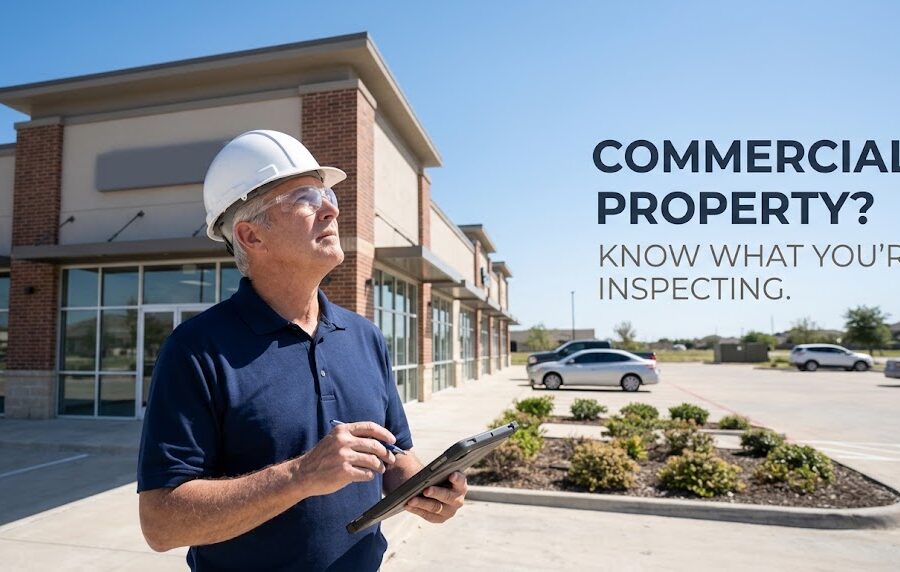 Commercial property inspector evaluating visible conditions at a commercial building