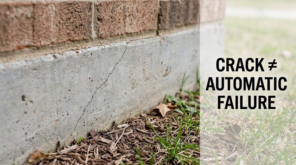 Hairline foundation crack showing why a crack needs context before diagnosis