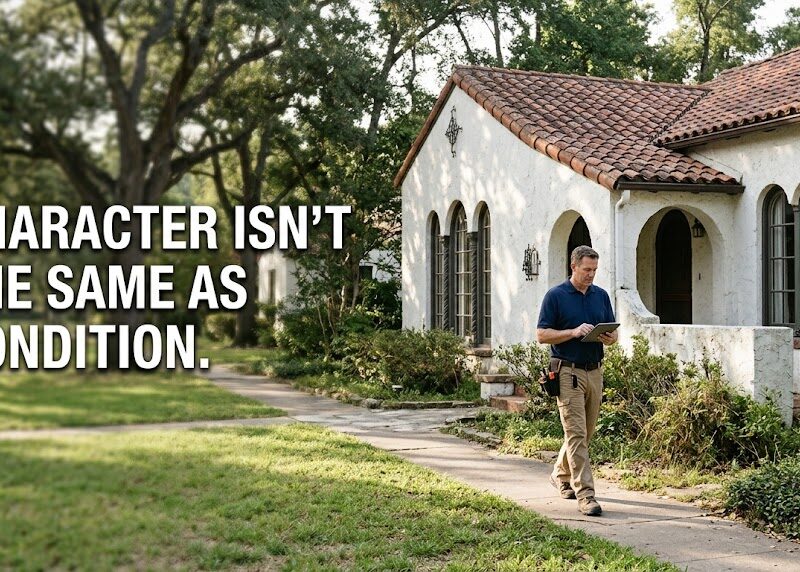 Greenway Parks home inspector evaluating a historic revival-style home in Dallas, Texas