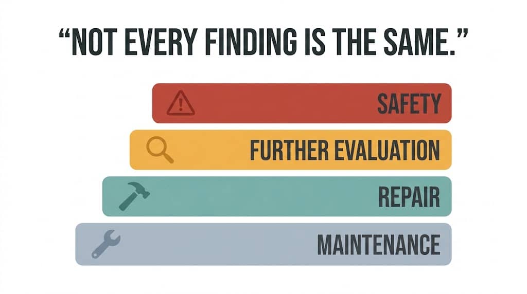 Graphic showing that home inspection findings have different levels of importance