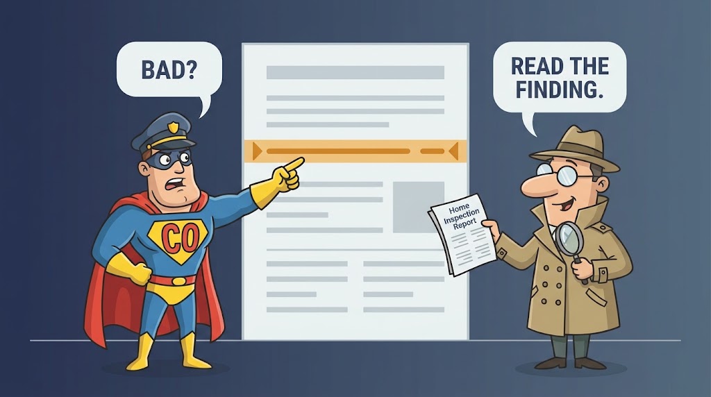 Inspector Hindsight explaining how buyers should interpret home inspection report findings