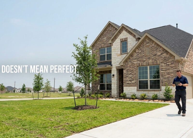 Home inspector evaluating a new construction home in Manvel, Texas