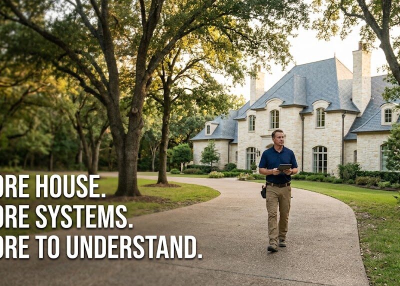 Preston Hollow home inspector approaching a large estate home in Dallas, Texas