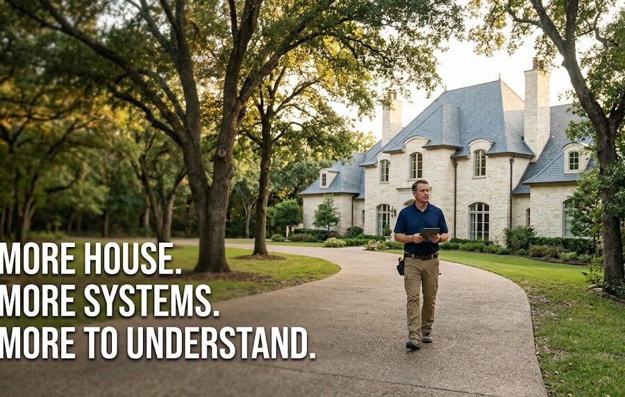 Preston Hollow home inspector approaching a large estate home in Dallas, Texas
