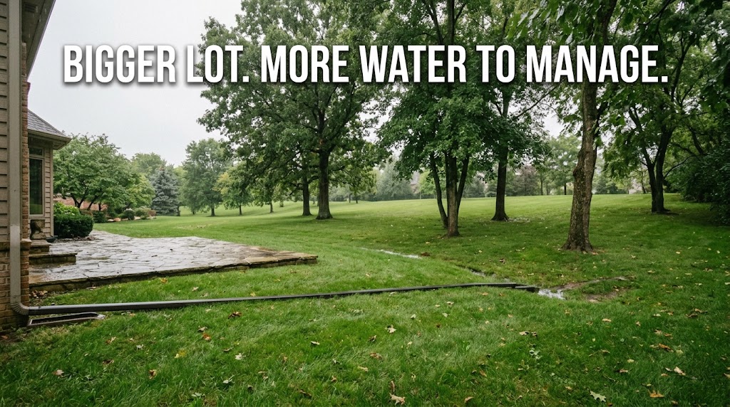 Large estate lot showing roof runoff and drainage paths at a Preston Hollow home