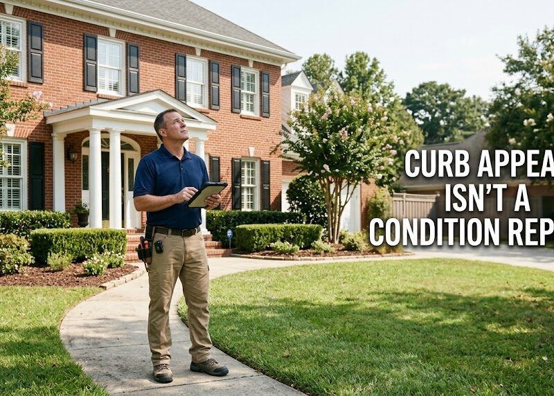 University Park home inspector evaluating a two-story brick residence in University Park, Texas