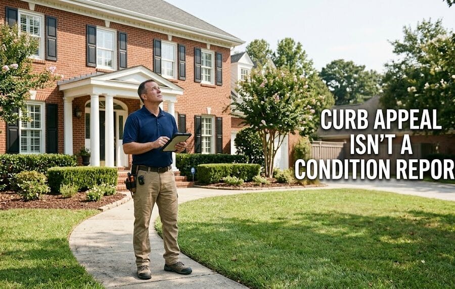University Park home inspector evaluating a two-story brick residence in University Park, Texas