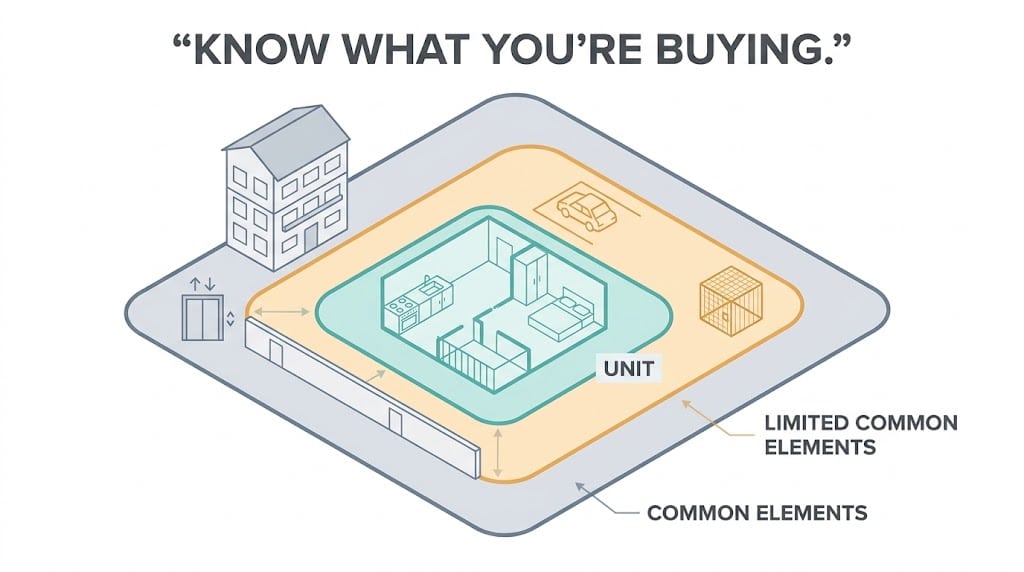 Diagram showing the unit, limited common elements, and common elements in an Uptown Dallas condo