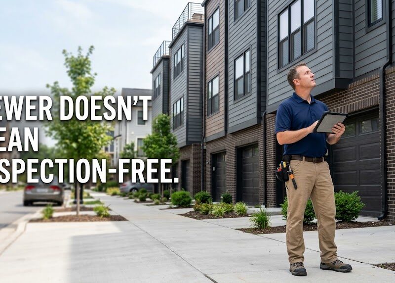 Uptown Dallas home inspector evaluating modern multi-story townhomes in Dallas, Texas