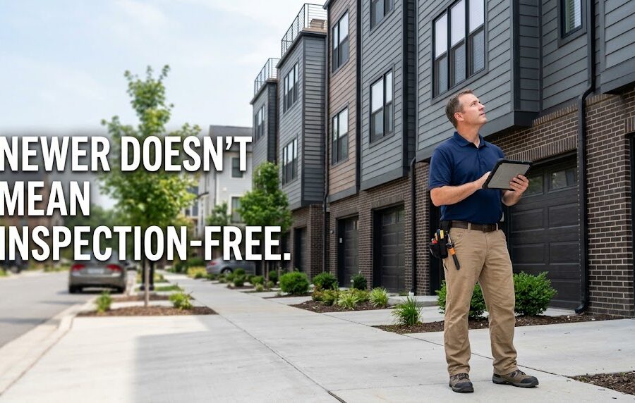 Uptown Dallas home inspector evaluating modern multi-story townhomes in Dallas, Texas
