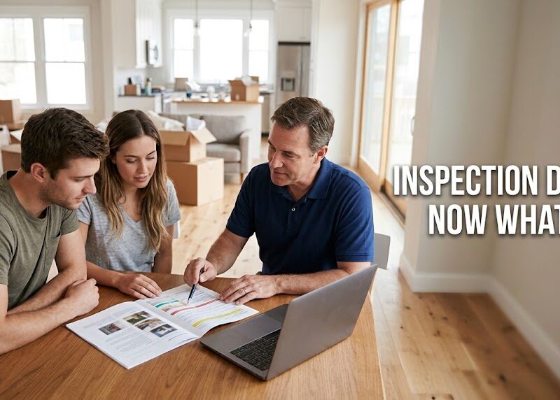 Home buyers reviewing what happens after a home inspection with their inspector